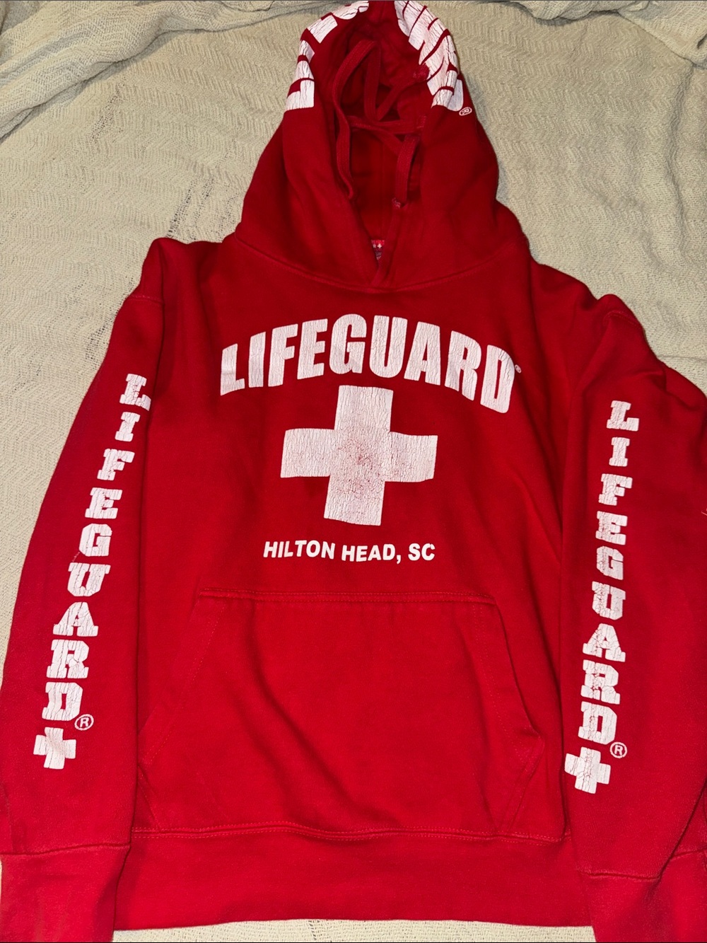 Lifeguard Red Pullover Hoodie with Hood and Pouch